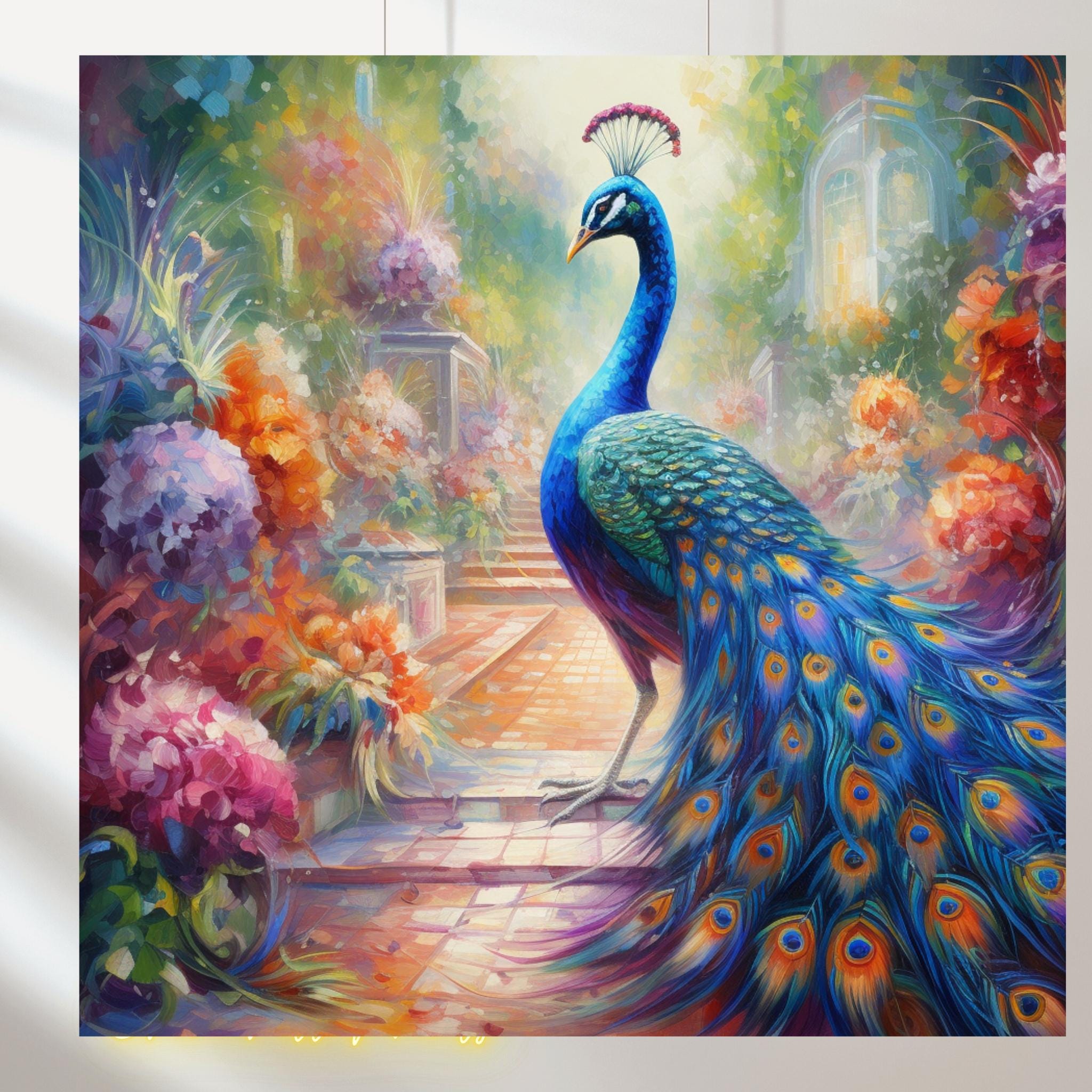 Set of 5 Peacock Garden Art Print Set: Acrylic Bird Painting (Digital Download)