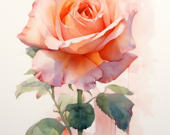 Vintage Rose Watercolor Art Prints: Peach Floral Botanical Set (Digital Download)