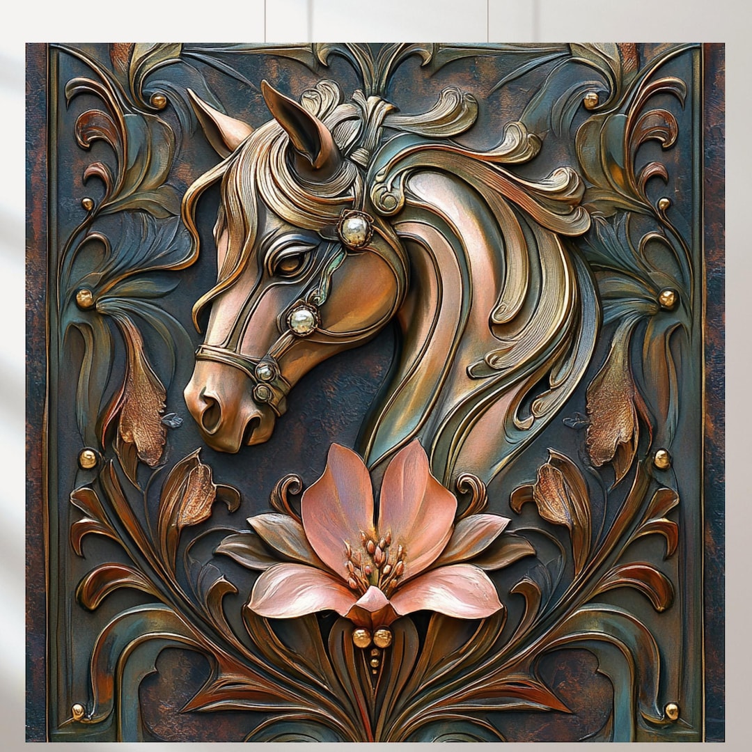 Set of 5 Horse Art: Bronze Tile Design, Vintage 1930s (digital