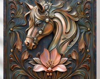 Set of 5 Horse Art: Bronze Tile Design, Vintage 1930s (digital