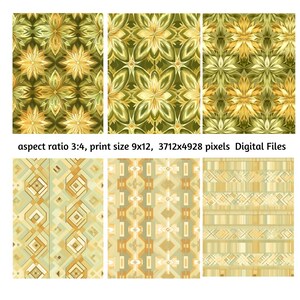 9つのシームレスパターンのセット、花のパステル、デジタルアート、印刷可能な紙、商用利用可 JPG
