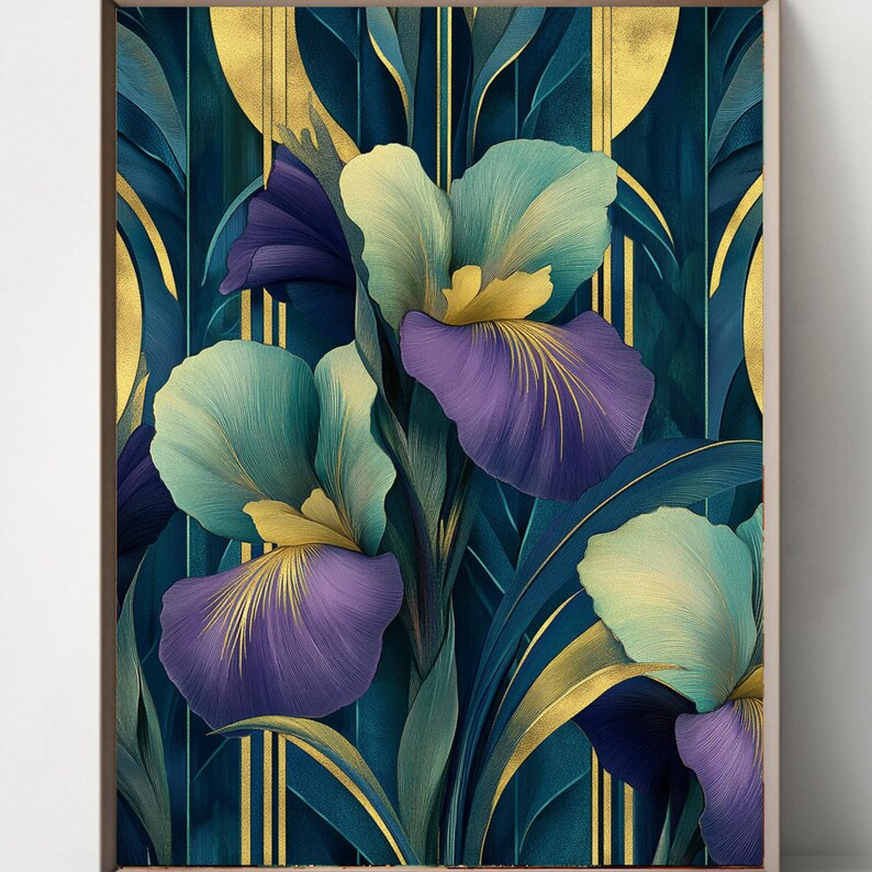 Art Deco Floral Print Set: Vintage Stained Glass Style (digital ...