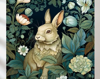 Bunny Set of 5, Rabbit in Art Nouveau style by William Morris