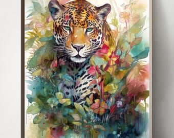 Set of 3 Watercolor Jaguar Print: Tropical Animal Wall Art (Digital Download)
