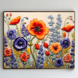 Wildblumen Kunst 5er Set KI-generierte Kunst, KI-generierte Kunst, Wandkunst Mohnblumen