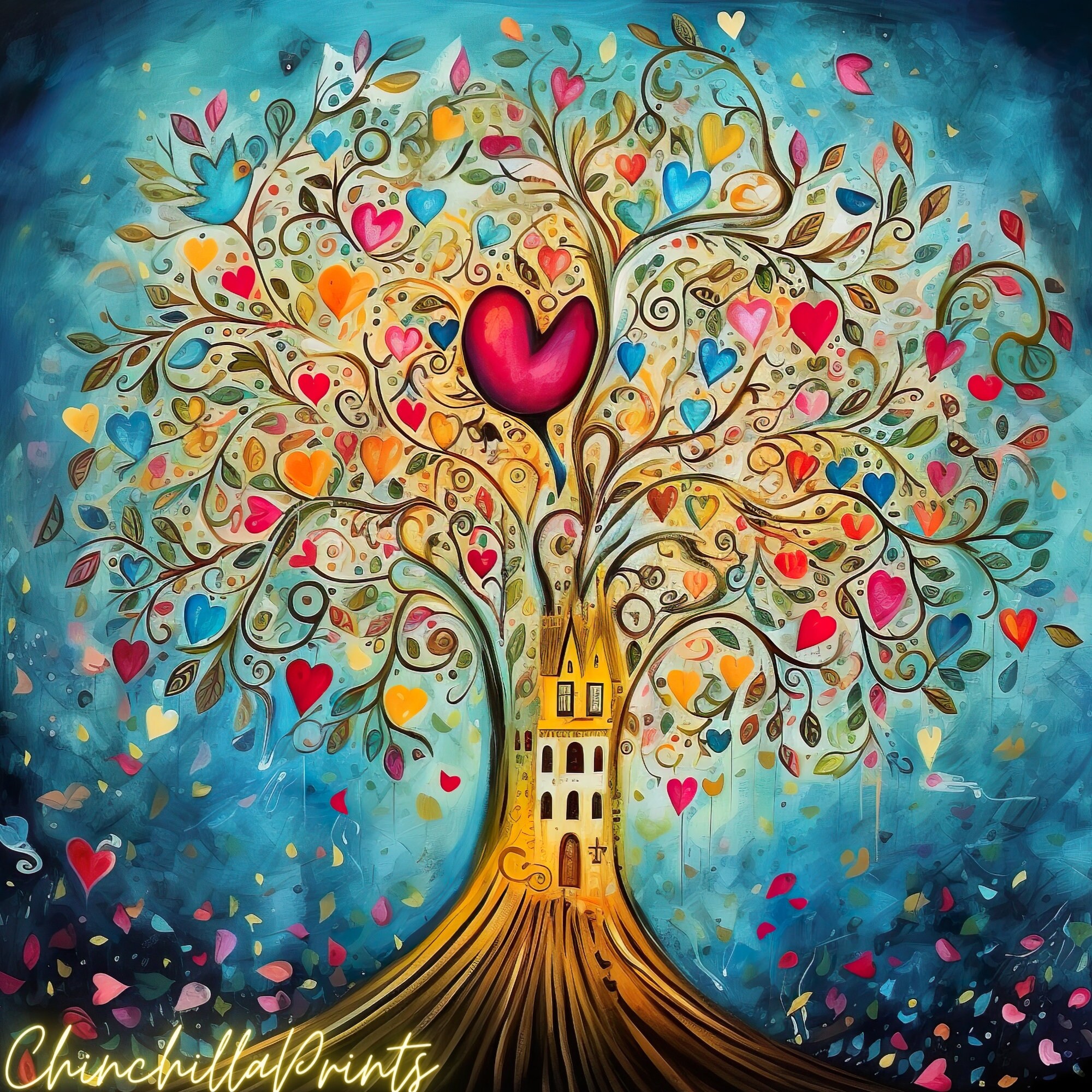 Tree of Life Heart Art Print Set: Mythological Wall Decor (digital