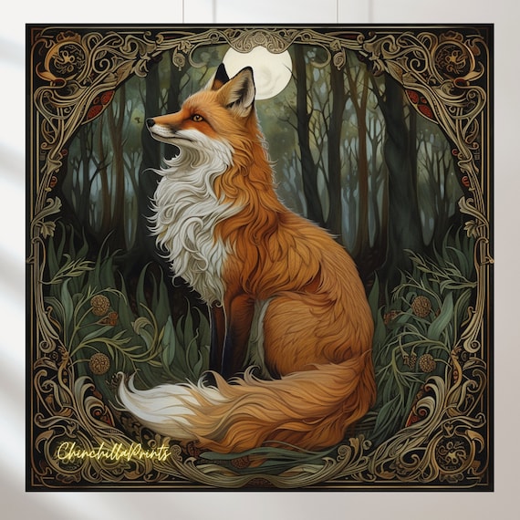 Art Nouveau Fox Print Set: William Morris Style Forest