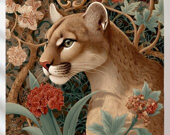 PUMAコラボ ポスター 額装品 W杯 アートインテリア Set of 5 Puma in Art Nouveau Style by William Morris Cougar