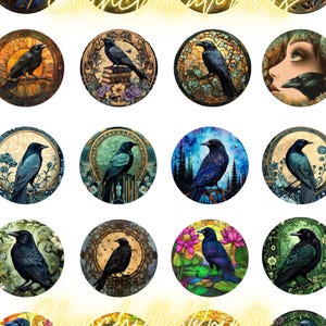 45mm 40mm 30mm 25mm 30x40mm Raven Crow Circle Images: Collage Printable Sheet (Digital Download)