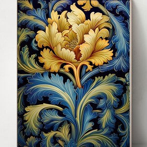 William Morris Set of 5 Style Art Nouveau Print, Flower Prints Art Prints Downloadable Art Vintage Botanical Print Blue Prints