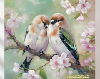Lovebirds Art Print, Lovebirds Painting, Gift for her, gift for him, art gift for girlfriend, art print set, bird painting, 2 birds in love