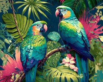 Parrots Pop Art Prints Colorful  Pop Art Digital Posters Pop Art Jungle Posters  Parrot Painting Parrots Poster Parrots Art