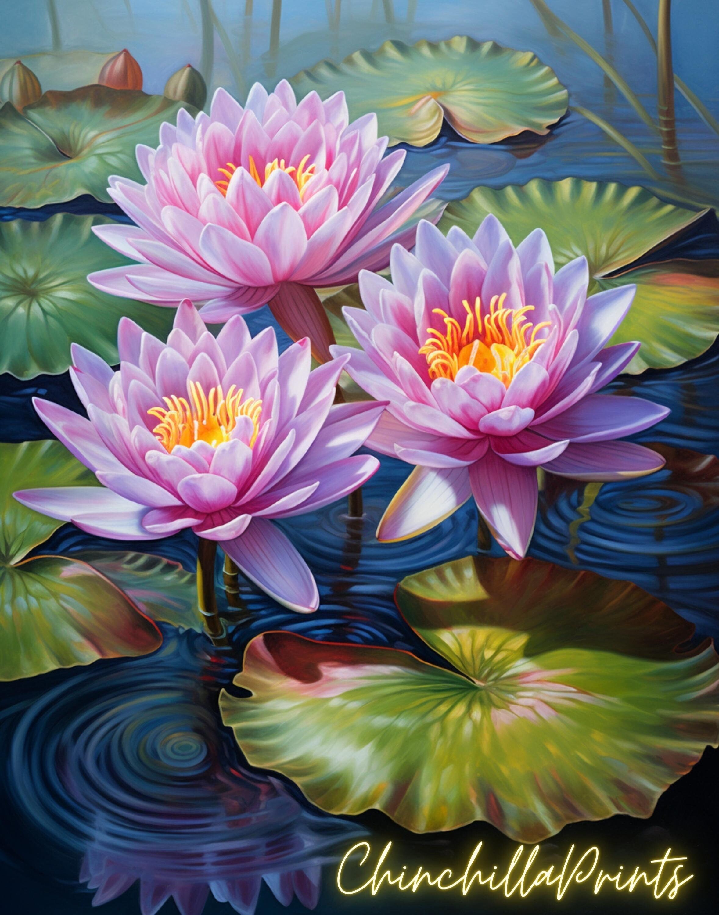 Set of 8 Lotus Flower Wall Art Print: Vintage Japanese Illustration ...