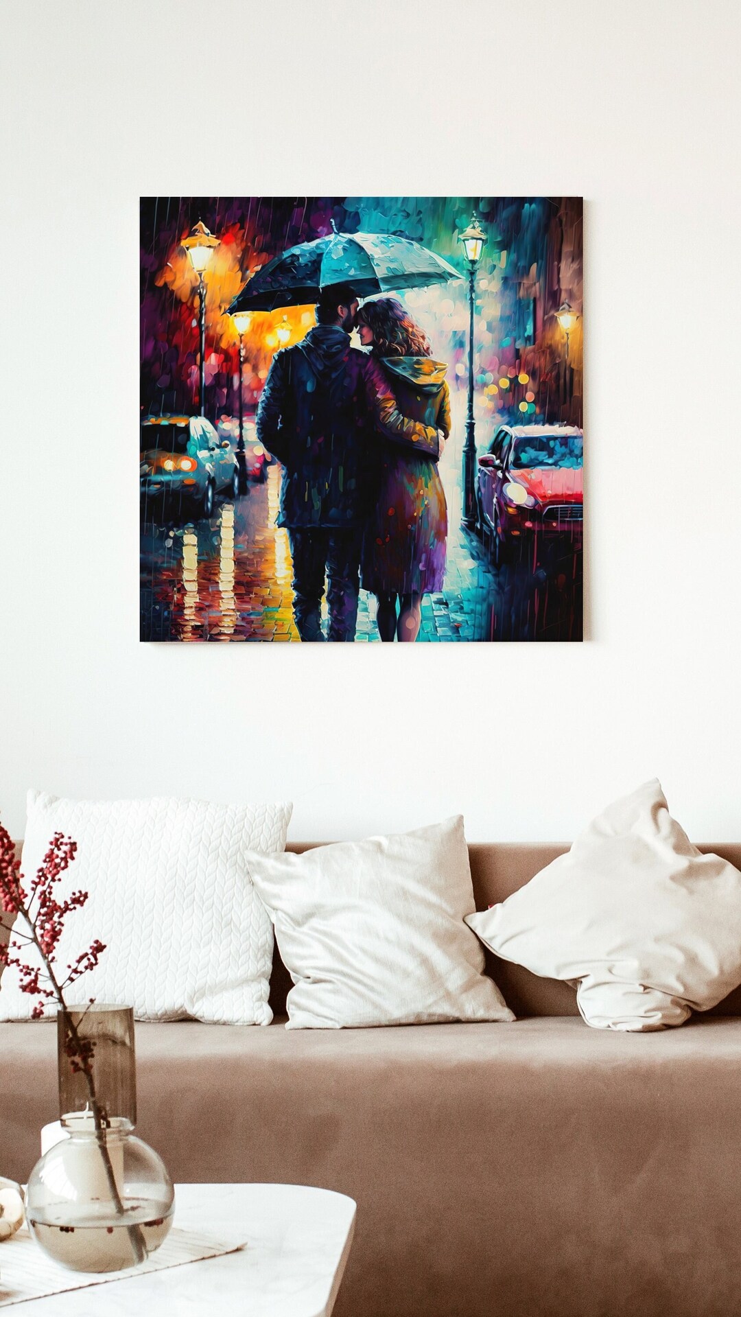 Love Painting Couple Painting Night City Rainy Romantic Etsy