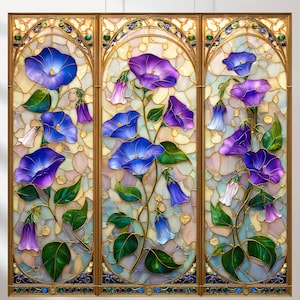 Set of 5 Stained Glass Flowers Print: Botanical Art, Instant Download (8192x8192 px)