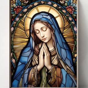 Vintage Set of 2, Old image Blessed Virgin Mary Watercolor art, DOWNLOADABLE digital print, catholic printable, clipart, digital download