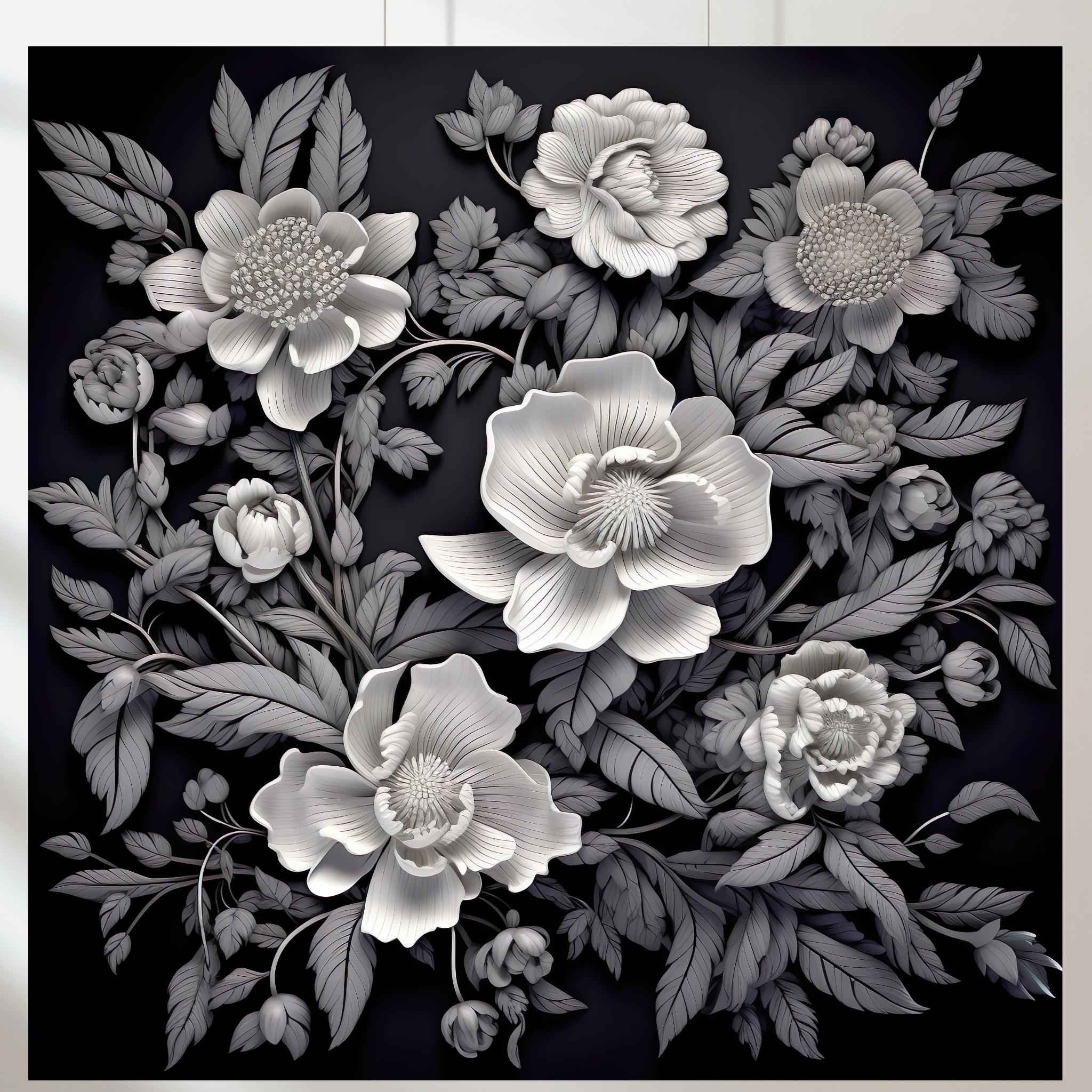 花柄アート　テクスチャーアート　ボタニカル フラワーアート 花の絵 花絵　絵画 花のプリント3枚セット：ボタニカルアート、即時ダウンロード