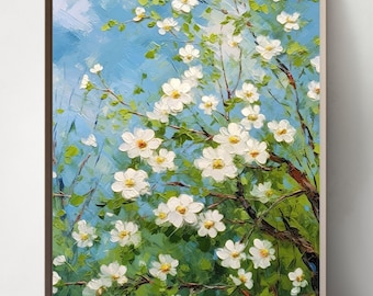 Set met witte bloemenkunstprint: botanisch schilderij Impasto (digitale download, 11 x 14 inch, set van 3)