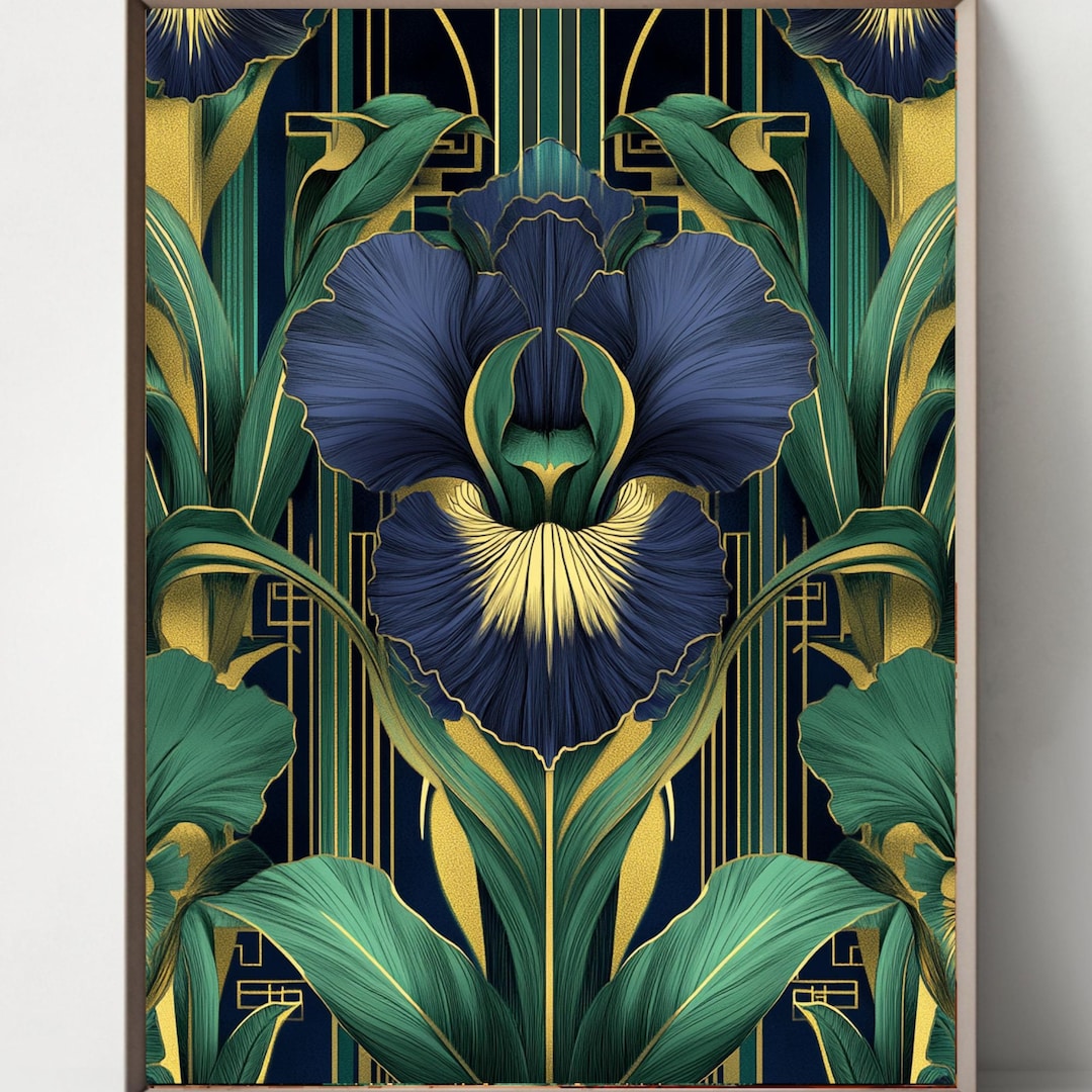 Art Deco Floral Print Set: Vintage Stained Glass Style (digital ...