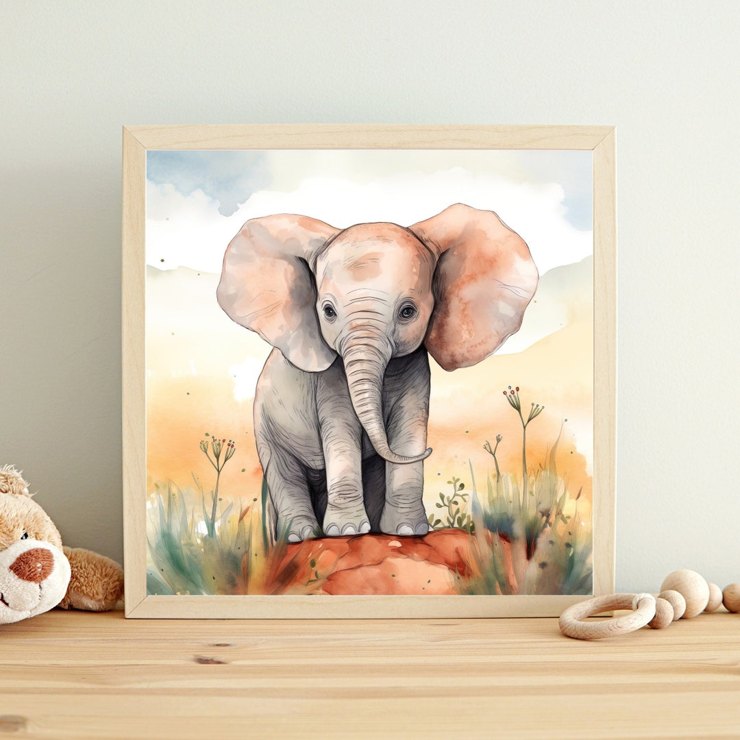 Baby Elephant Watercolor Art Prints, Nursery Decor (set of 2) (digital ...