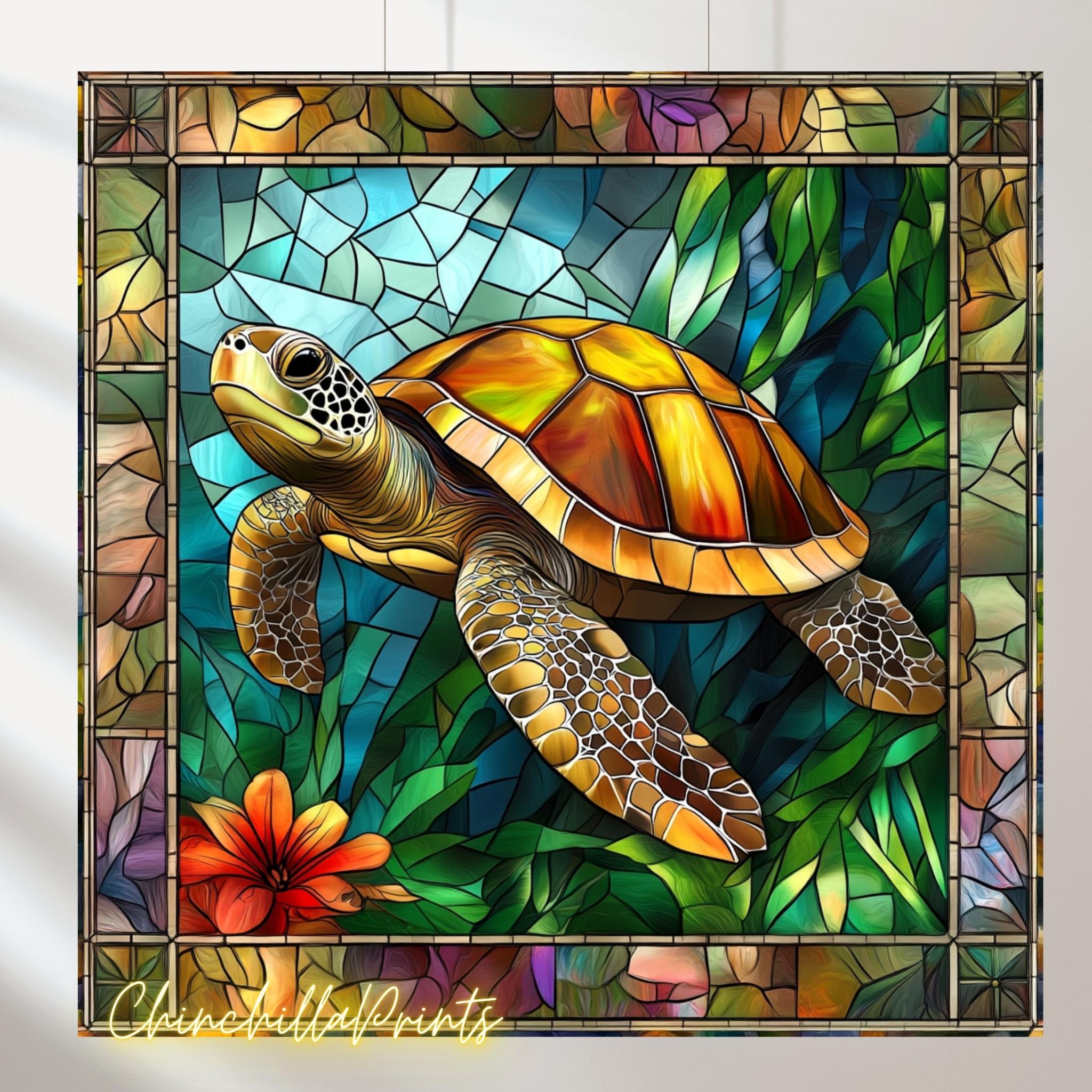 タートルステンドグラスアートプリントセット（デジタルダウンロード