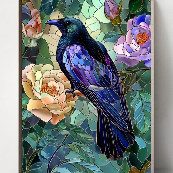 ピンクの花の上のカラス5個セット、ステンドグラス - Etsy 日本