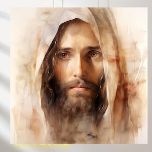 Real face of Jesus Christ image of Jesus seal of Jesus Shroud of Turin watercolor
