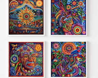 Conjunto de pinturas Huichol: Arte asteca mexicana vibrante (Download digital)