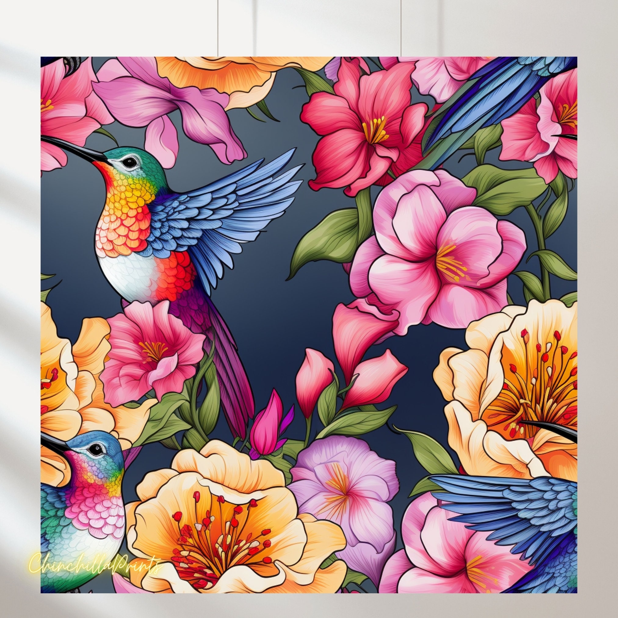 ハチドリパターンセット：ホームデコレーション用のシームレスなデザイン（デジタルダウンロード、5つのPNGファイル） - Etsy 日本, image size:2025x2025