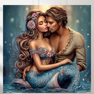 Set of 5 Mermaid Wall Art Set: Fantasy Painting, Pink & Blue (Digital Print)