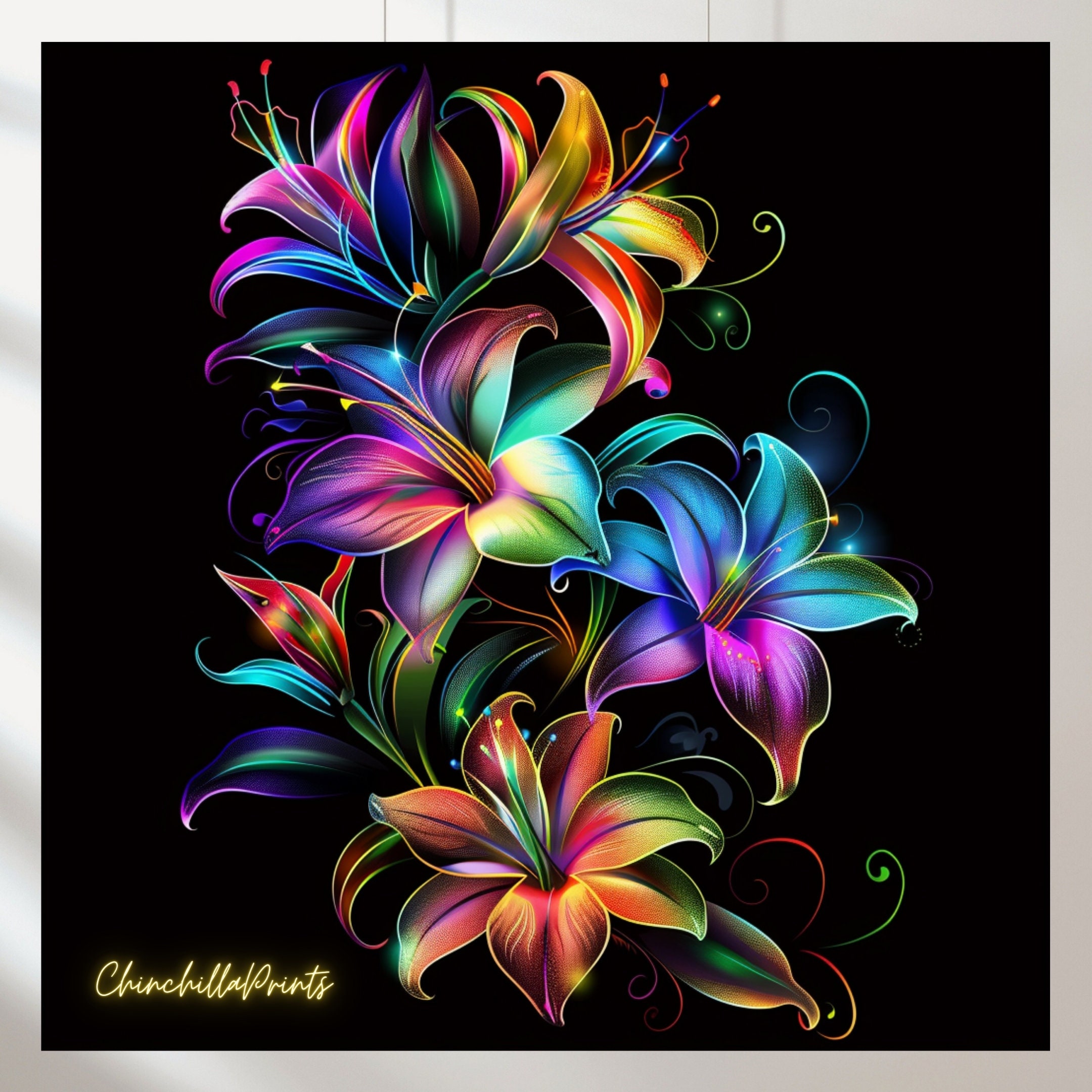 Neon Flowers Set of 6- Wall Decor + PNG Files - Sublimation Neon Flowers Set of 6- Wall Decor + PNG Files - Sublimation