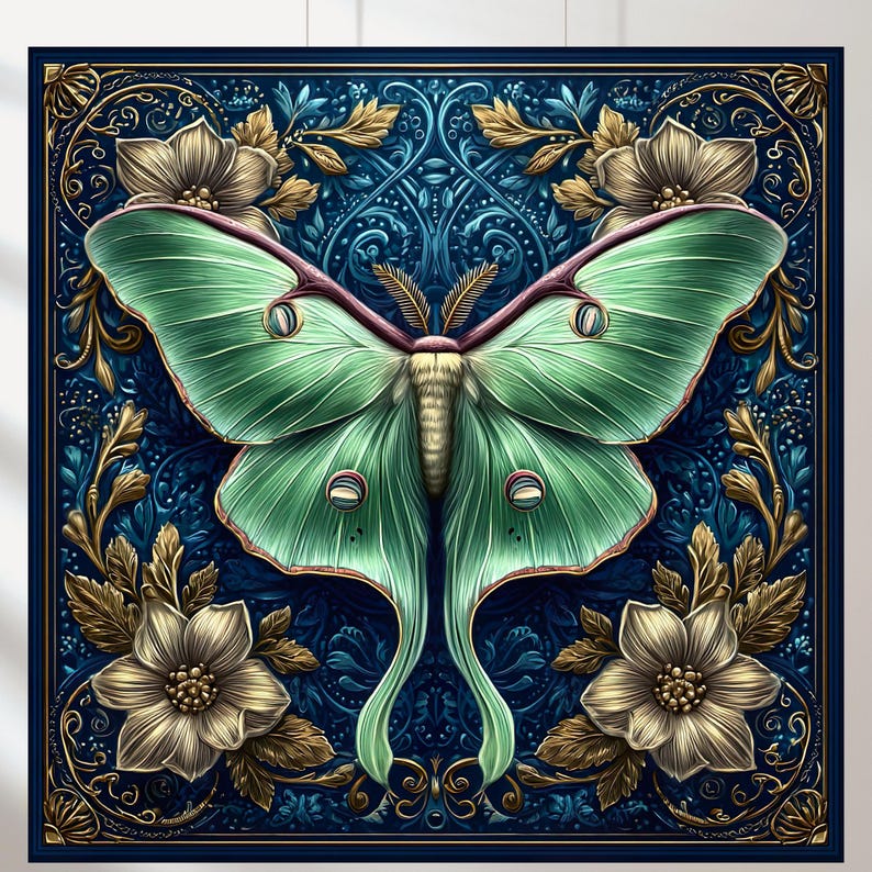 Art Nouveau Luna Moth Print Set: William Morris Floral Wall Art ...