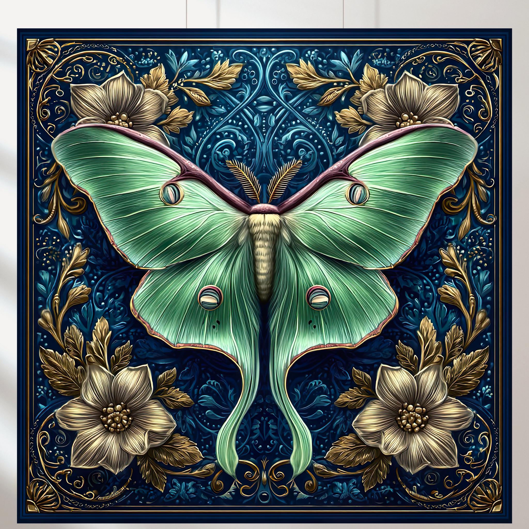 Art Nouveau Luna Moth Print Set: William Morris Floral Wall Art ...
