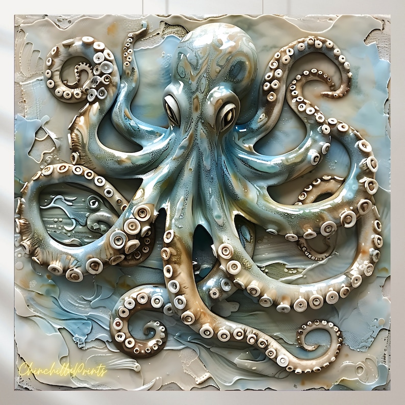Octopus Inlay Textured Octopus Wall Art: 3D Nautical Rock Inlay (digital Download) - Etsy
