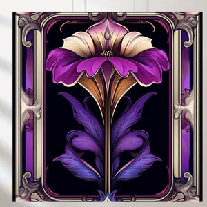アールデコ 5点セット ヴィンテージ フローラル スタイル、インテリアの花のモチーフ、壁や家具の装飾用、ステンドグラス、大きな絵画 大理石