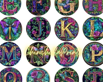 1.78'' Floral Alphabet Letters:Circle Images (Digital Download)