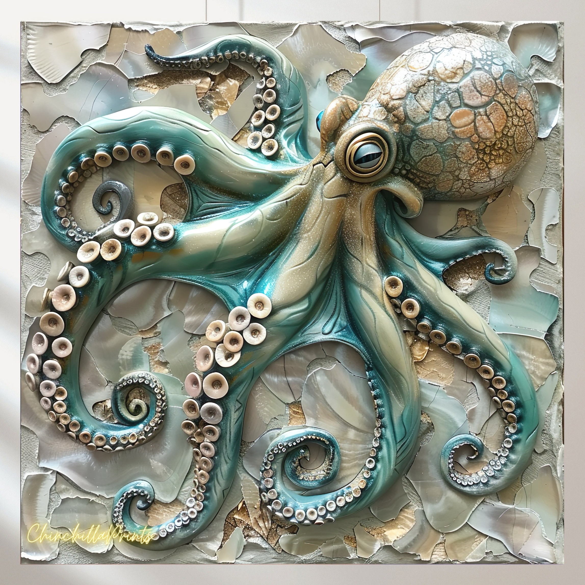 Octopus Inlay Textured Octopus Wall Art: 3D Nautical Rock Inlay (digital Download) - Etsy
