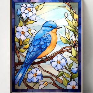 Stained glass American Bluebird, Blue bird, Blue bird art, Eastern Sialia, Eastern bluebird, New York, Missouri State