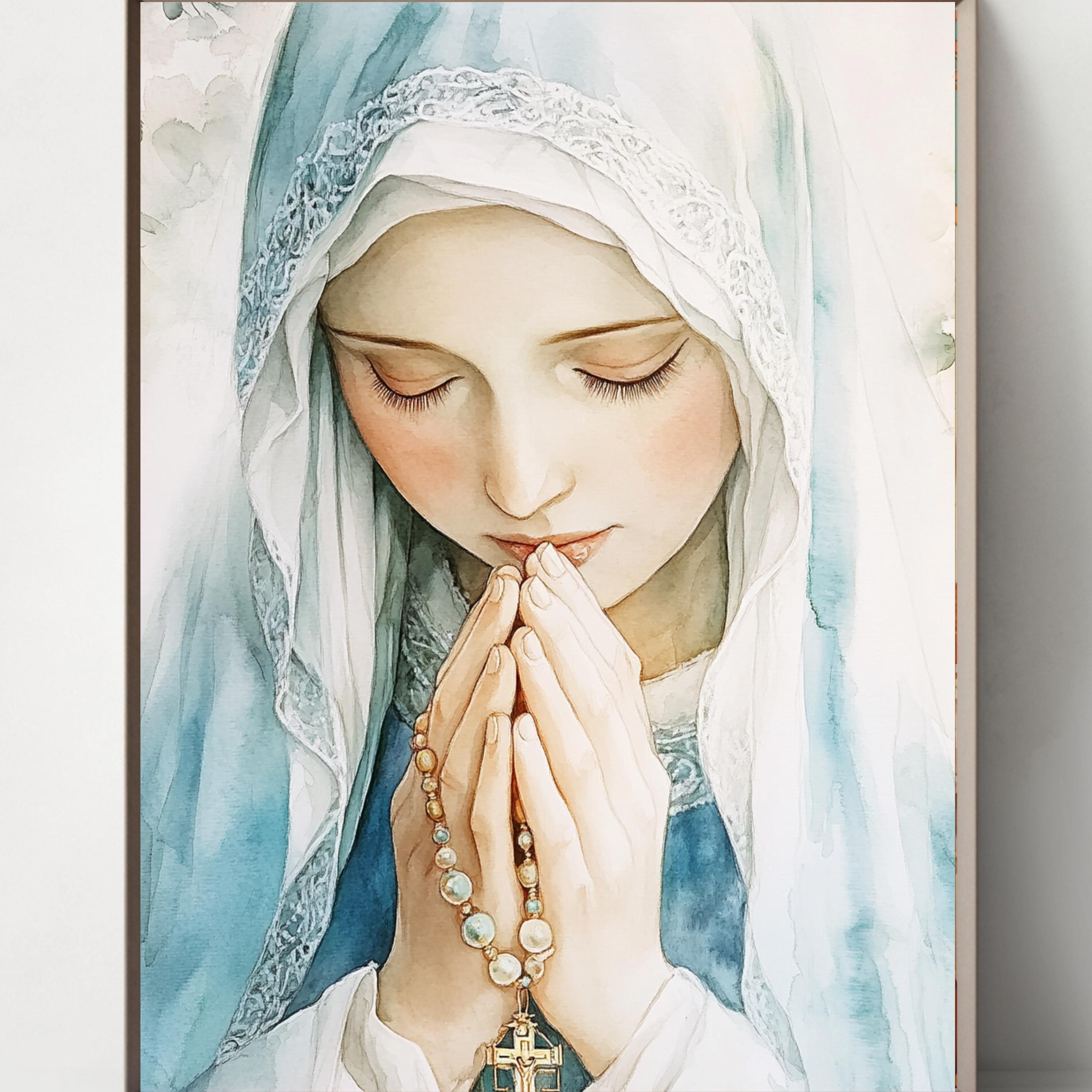 Toile Décorative Vierge Marie - Impression Spirituelle Catholique - Format 40.6x61 Cm - Prête à Accrocher
