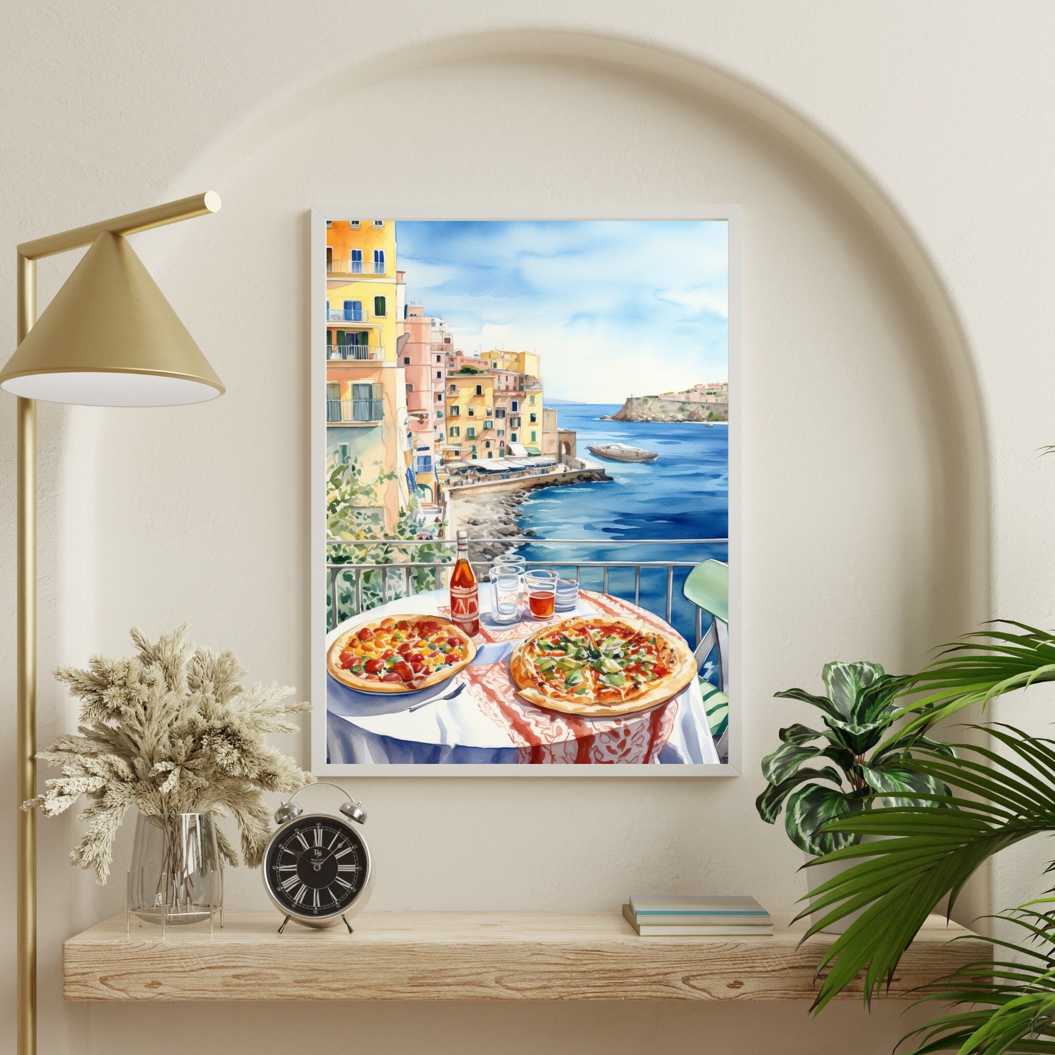 Italian Pizza Watercolor Wall Art Naples Coast Art Italian Kitchen