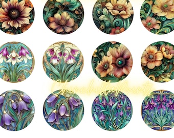 45 mm 30 x 40 mm 25 mm Art-Deco-Druckbare Bilder Digitale Runde Cabochons Digitale Collage Sheet