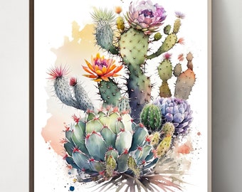 Cactus art Set of 3 cactus print desert art, succulent print, poster, painting, desert wall art, southwest art watercolor succulent