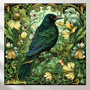 Jugendstil 5er Set Raven Kunstdruck Inspiriert von William Morris Vintage Poster Dark Academia
