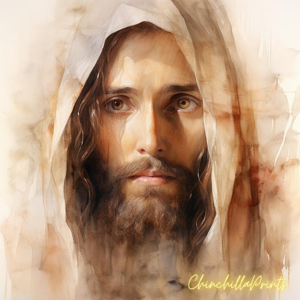 Real face of Jesus Christ image of Jesus seal of Jesus Shroud of Turin watercolor