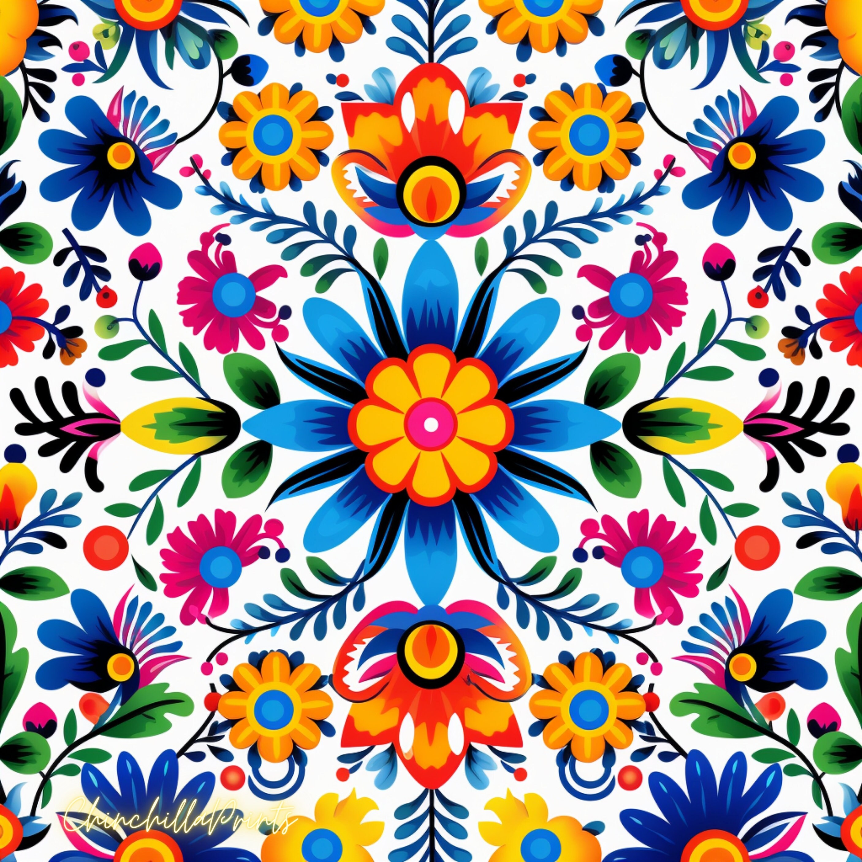 Mexican Floral Art Prints: Colorful Flower Market Design (JPG
