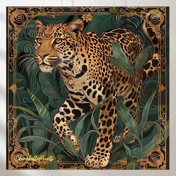 Art Nouveau Leopard, Leopard Tile Decor, Wall Art, Instant Download