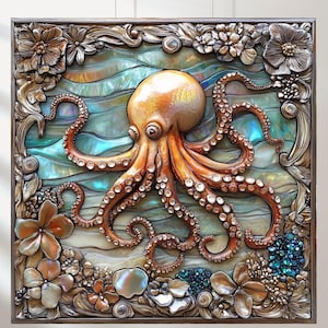 Póster de pulpo Art Nouveau: Diseño en arcilla 3D (Descarga digital)