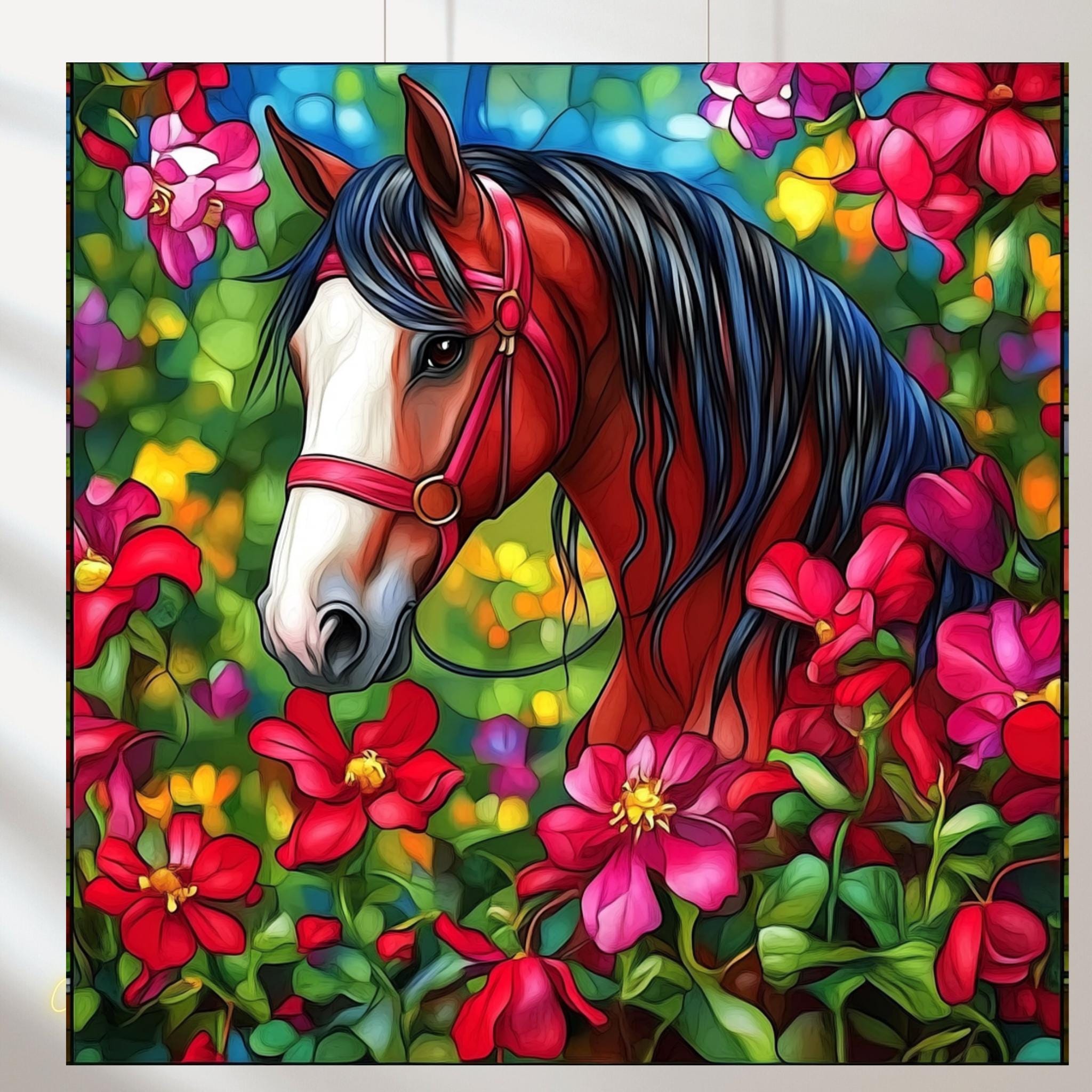 ジョー・ハウトマン ヴィンテージ ステンドグラス 野生の走る馬 絵画 美術館 ジョー・ハウトマン ヴィンテージ ステンドグラス 野生の走る馬