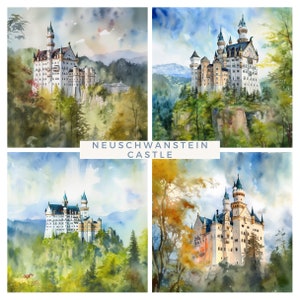 Schloss Neuschwanstein Deutschland Kunstdruck Neuschwanstein Kunst Schloss Neuschwanstein Aquarell Digital Art Print Printable