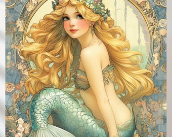 Lot de 4 peintures d'art mural sirène sirène impression numérique fantaisie